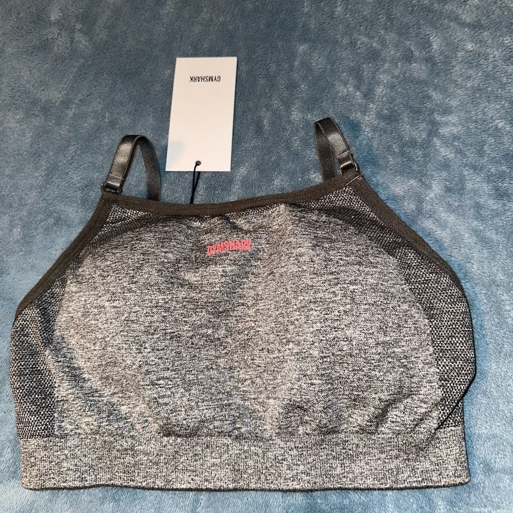 Gymshark Heather Gray Sports Bra with Pink Logo - Picture 8 of 9